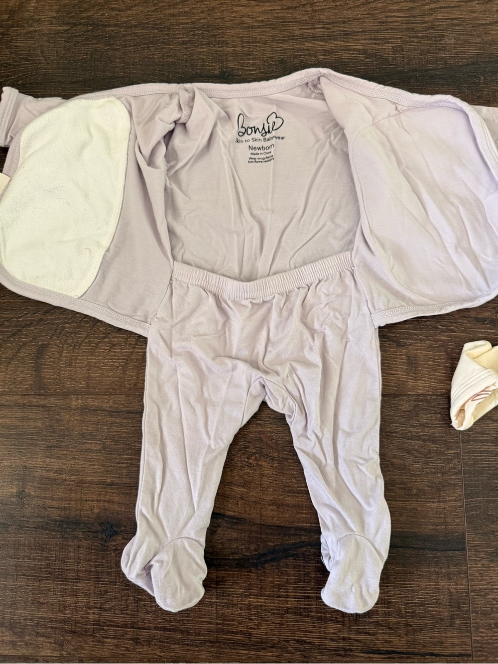Bonsai Brand -Lavender and Cream Baby Footed One-Pieces - Soft Cotton Wrap-Front - Picture 2 of 4